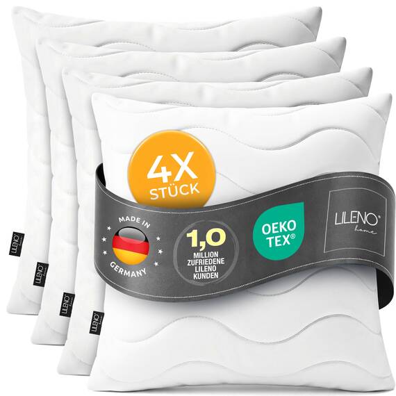 LILENO HOME Kissen 45x45 (4er Set) – 95 °C waschbar, Oeko-Tex & Made in DE – Allergiker Kopfkissen 45x45 für himmlischen Schlaf – Haut schmeichelndes & geruchsfreies Pillow