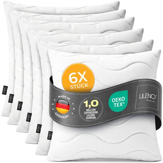 LILENO HOME Kopfkissen 40x40 (6er Set) – 95 °C waschbar, Oeko-Tex & Made in DE – Allergiker Kissen 40x40 für himmlischen Schlaf – Haut schmeichelndes & geruchsfreies Pillow