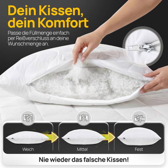LILENO HOME Kissen 50x75 (4er Set) – 95 °C waschbar, Oeko-Tex & Made in DE – Allergiker Kopfkissen 50x75 anpassbar für himmlischen Schlaf – Haut schmeichelndes & geruchsfreies Pillow