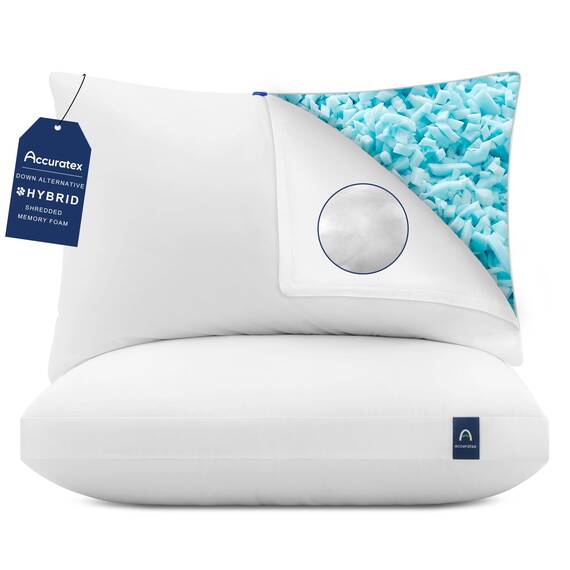 ACCURATEX Hybrid zerkleinertes Memory Foam Kopfkissen 40x60 cm 2er Set, Kissen mit Mikrofaser Füllung & abnehmbarem Bezug, höhenverstellbares Bettkissen für Rücken, Bauchschläfer, waschbar, weiß