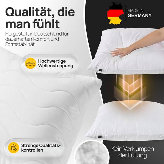 LILENO HOME Kissen 65x65 (4er Set) – 95 °C waschbar, Oeko-Tex & Made in DE – Allergiker Kopfkissen 65x65 anpassbar für himmlischen Schlaf – Haut schmeichelndes & geruchsfreies Pillow