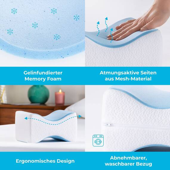 Linenspa Ergonomische Kniekissen aus Gel-Memory-Foam für Seitenschläfer – Beinkissen, Weiß