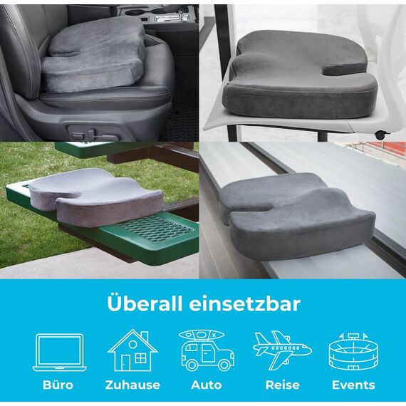 Linenspa Ergonomisches Sitzkissen aus Gelschaum – Steißbein-/Coccyx-Komfort – Sitzpolster für Bürostuhl, Auto und für ganztägiges Sitzen, Grau