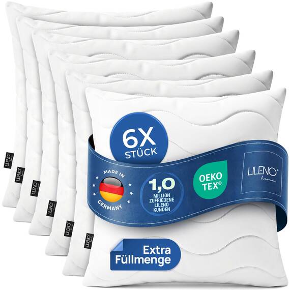 LILENO HOME Allergiker Kopfkissen 80x80 (6er Set) – 95°C waschbar, OekoTex & Made in DE – Kissen 80x80 mit praller Füllung für himmlischen Schlaf – Haut schmeichelndes & geruchsfreies Pillow