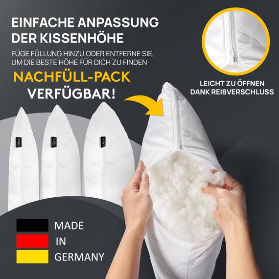 LILENO HOME Kissen 40x70 (4er Set) – 95 °C waschbar, Oeko-Tex & Made in DE – Allergiker Kopfkissen 40x70 anpassbar für himmlischen Schlaf – Haut schmeichelndes & geruchsfreies Pillow