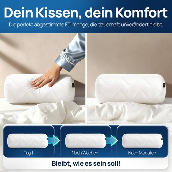 LILENO HOME Nackenrolle 15x40 (4er Set) – 95 °C waschbar, Oeko-Tex, Made in DE – Allergiker Kissenrolle für optimale Entspannung & Entlastung – Ideales Nackenrolle Kissen für Rücken & Nacken