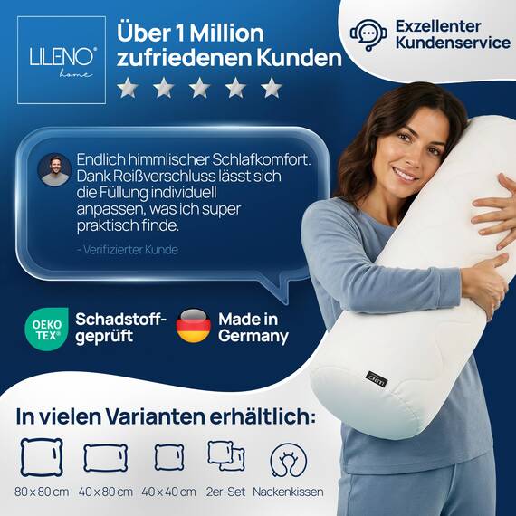 LILENO HOME Nackenrolle 15x40 (6er Set) – 95 °C waschbar, Oeko-Tex, Made in DE – Allergiker Kissenrolle für optimale Entspannung & Entlastung – Ideales Nackenrolle Kissen für Rücken & Nacken