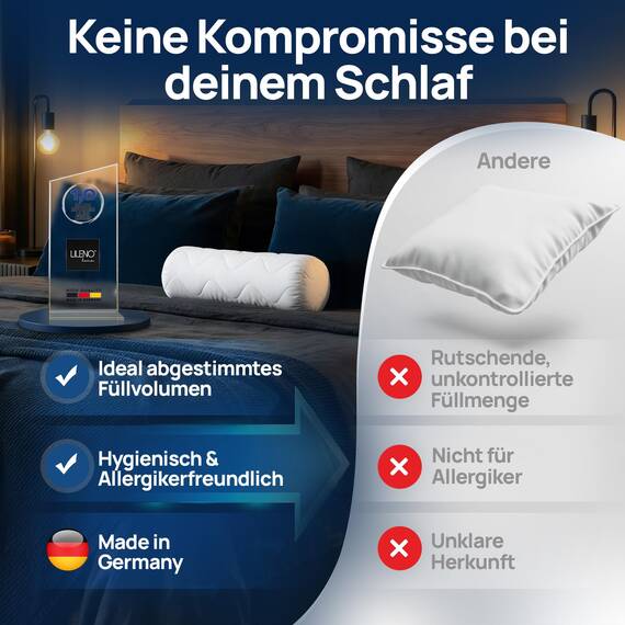 LILENO HOME Nackenrolle 15x40 (4er Set) – 95 °C waschbar, Oeko-Tex, Made in DE – Allergiker Kissenrolle für optimale Entspannung & Entlastung – Ideales Nackenrolle Kissen für Rücken & Nacken