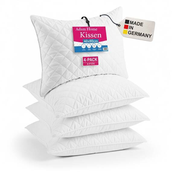 Adam Home Gesteppt Kissen 4er-Pack (40x80cm) kopfkissen in Hotelqualität, Seitenschläfer-Pillows for Sleeping, schnell zurückfedernde, staubdichte, hochwertig gefüllte Pillow