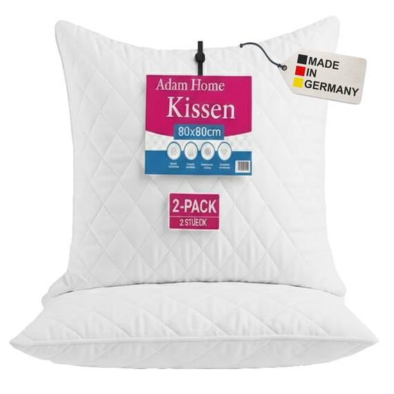 Adam Home Gesteppt Kissen 2er-Pack (80x80cm) kopfkissen in Hotelqualität, Seitenschläfer-Pillows for Sleeping, schnell zurückfedernde, staubdichte, hochwertig gefüllte Pillow