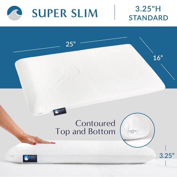 Bluewave Bedding superflaches Super Slim Gel-Memoryschaum-Kissen für Bauch- und Rückenschläfer, niedriges, flaches Design für Halswirbelsäulenausrichtung, tieferen Schlaf, 8,3 cm hoch, Standardgröße