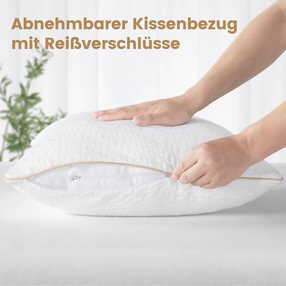 BedStory Kopfkissen 40x40 2er Set mit abziehbarem Bambusfasern Bezug, Antimilben und antibakteriell Kissen aus 400g x 2 Mikrofasern, hypoallergen bequemes Weiches und atmungsaktives Kissen