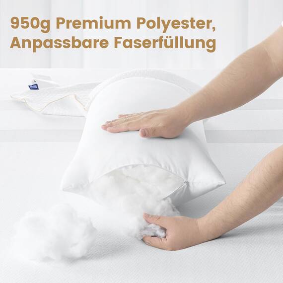 BedStory Kopfkissen 40x80 2er Set mit abziehbarem Bambusfasern Bezug, Antimilben und antibakteriell Kissen aus 950g x 2 Mikrofasern, hypoallergen bequemes Weiches und atmungsaktives Kissen