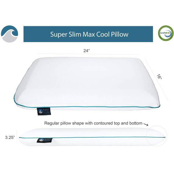 Bluewave Bedding Superdünnes CarbonBlue Max Cool Gel Memory Foam Kissen für Bauch und Rückenschläfer – dünnes, flaches Design für HalswirbelHalsausrichtung und tieferen Schlaf (8,25 cm Höhe,