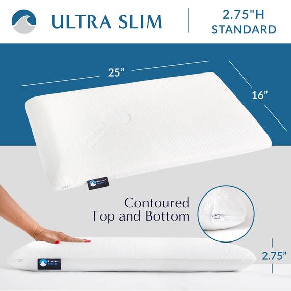 Bluewave Bedding ultraflaches Ultra Slim Gel-Memoryschaum-Kissen für Bauch- und Rückenschläfer, niedriges, flaches Design für Halswirbelsäulenausrichtung, tieferen Schlaf, 7 cm hoch, Standardgröße