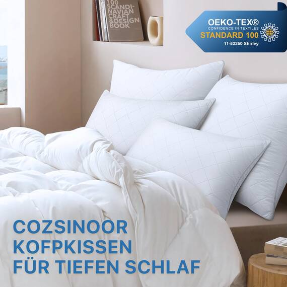COZSINOOR Kopfkissen 40x80 cm 2er Set, Bestes Ergonomisches Kissen gegen Nackenschmerzen, 100% Mikrofaser Kissenfüllung Waschbar Ökotex, Premium Schlafkissen Bettkissen für gesunden erholsamen Schlaf