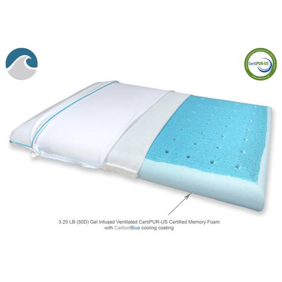 Bluewave Bedding Superdünnes CarbonBlue Max Cool Gel Memory Foam Kissen für Bauch und Rückenschläfer – dünnes, flaches Design für HalswirbelHalsausrichtung und tieferen Schlaf (8,25 cm Höhe,