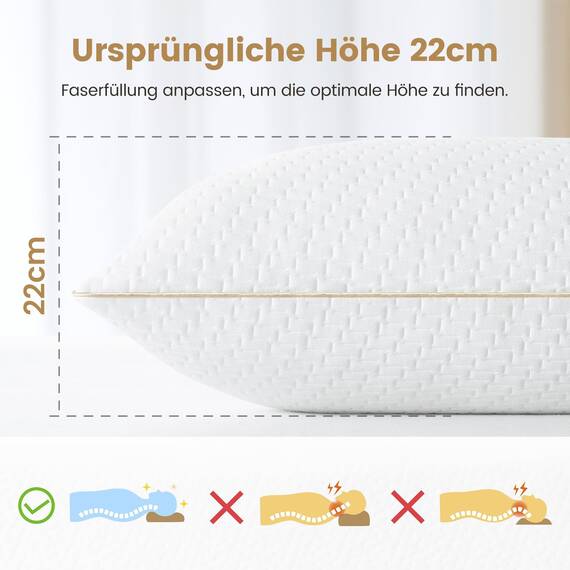 BedStory Kopfkissen 50x50 2er Set mit abziehbarem Bambusfasern Bezug, Antimilben und antibakteriell Kissen aus 600g x 2 Mikrofasern, hypoallergen bequemes Weiches und atmungsaktives Kissen
