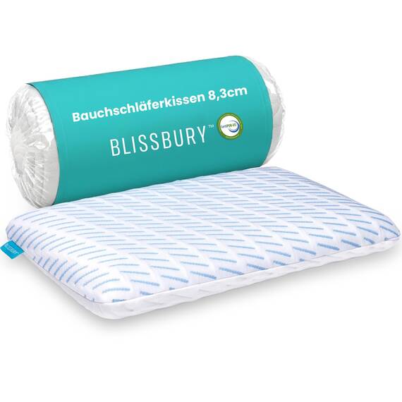 BLISSBURY Kühlendes superdünnes Kissen zum Schlafen, flaches Kissen für Bauchschläfer und Rückenschläfer, kühlendes Memory-Schaum, Abnehmbarer Cool-to-Touch-Kissenbezug, 8,4 cm