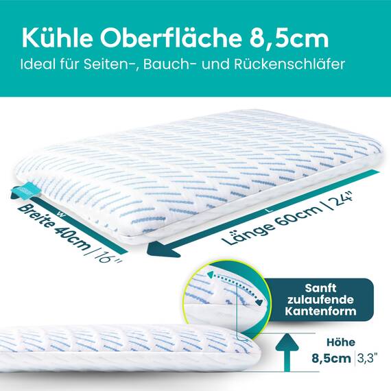 BLISSBURY Kühlendes superdünnes Kissen zum Schlafen, flaches Kissen für Bauchschläfer und Rückenschläfer, kühlendes Memory-Schaum, Abnehmbarer Cool-to-Touch-Kissenbezug, 8,4 cm
