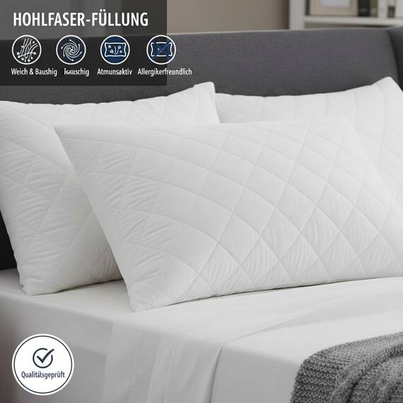 Adam Home Gesteppt Kissen 2er-Pack (80x80cm) kopfkissen in Hotelqualität, Seitenschläfer-Pillows for Sleeping, schnell zurückfedernde, staubdichte, hochwertig gefüllte Pillow
