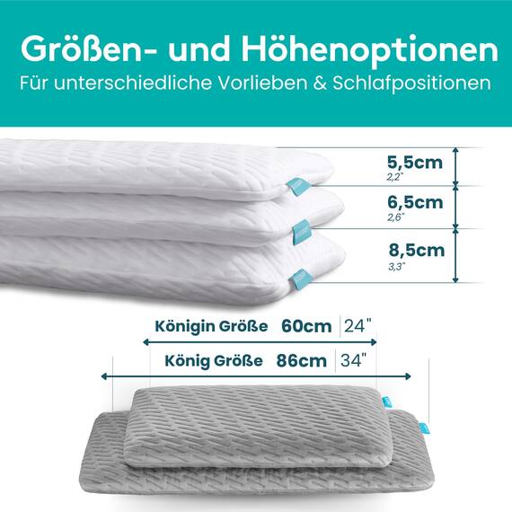 BLISSBURY Bauchschläferkissen 6,5 cm 60x40 cm Memory Foam, flaches Kopfkissen, ergonomisches Nackenstützkissen für Bauch-, Rücken- und Seitenschläfer, orthopädisches Schlafkissen