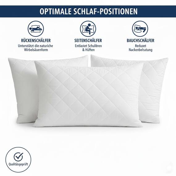Adam Home Gesteppt Kissen 2er-Pack (40x80cm) kopfkissen in Hotelqualität, Seitenschläfer-Pillows for Sleeping, schnell zurückfedernde, staubdichte, hochwertig gefüllte Pillow