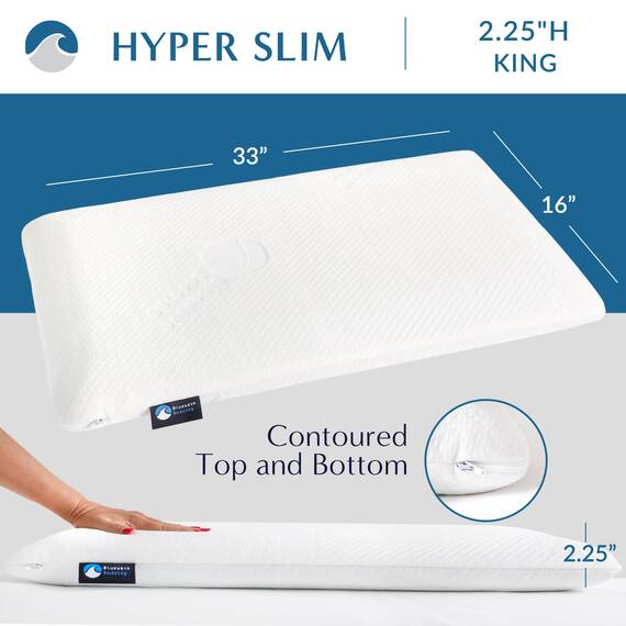 Bluewave Bedding sehr flaches Hyper Slim Gel-Memoryschaum-Kissen für Bauch- und Rückenschläfer, niedriges, flaches Design für Halswirbelsäulenausrichtung, tieferen Schlaf, 5,7 cm hoch, Kingsize-Größe