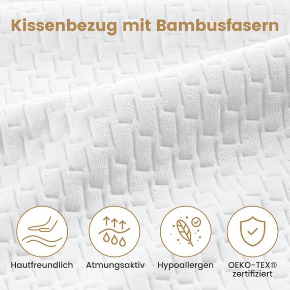 BedStory Kopfkissen 50x50 2er Set mit abziehbarem Bambusfasern Bezug, Antimilben und antibakteriell Kissen aus 600g x 2 Mikrofasern, hypoallergen bequemes Weiches und atmungsaktives Kissen