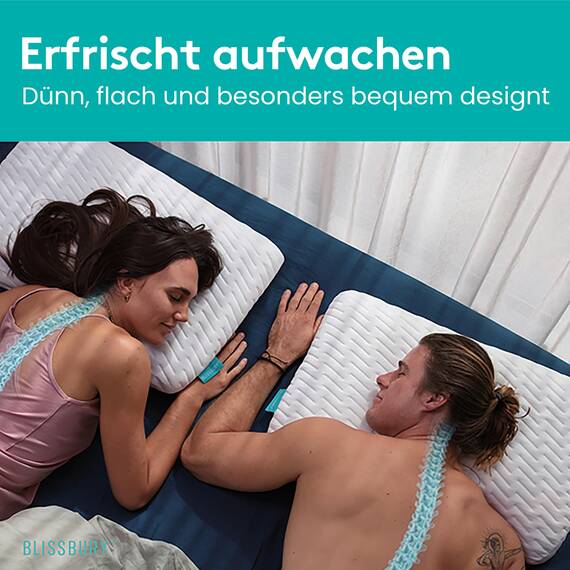 BLISSBURY Kühlendes superdünnes Kissen zum Schlafen, flaches Kissen für Bauchschläfer und Rückenschläfer, kühlendes Memory-Schaum, Abnehmbarer Cool-to-Touch-Kissenbezug, 8,4 cm