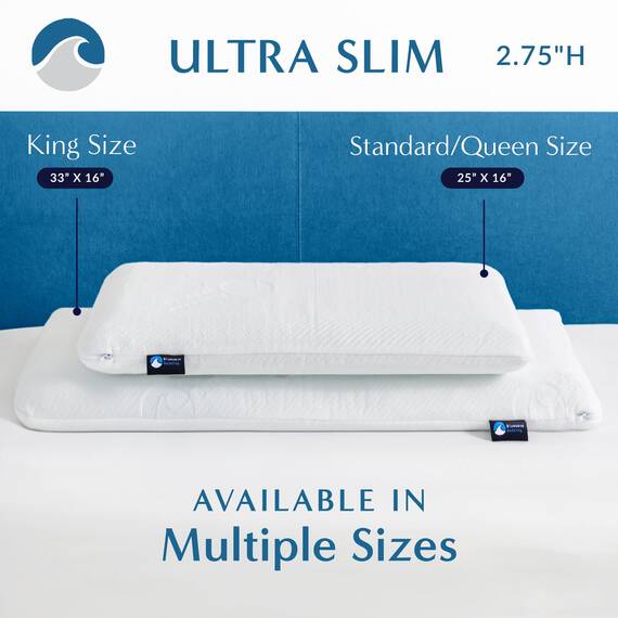 Bluewave Bedding ultraflaches Ultra Slim Gel-Memoryschaum-Kissen für Bauch- und Rückenschläfer, niedriges, flaches Design für Halswirbelsäulenausrichtung, tieferen Schlaf, 7 cm hoch, Standardgröße