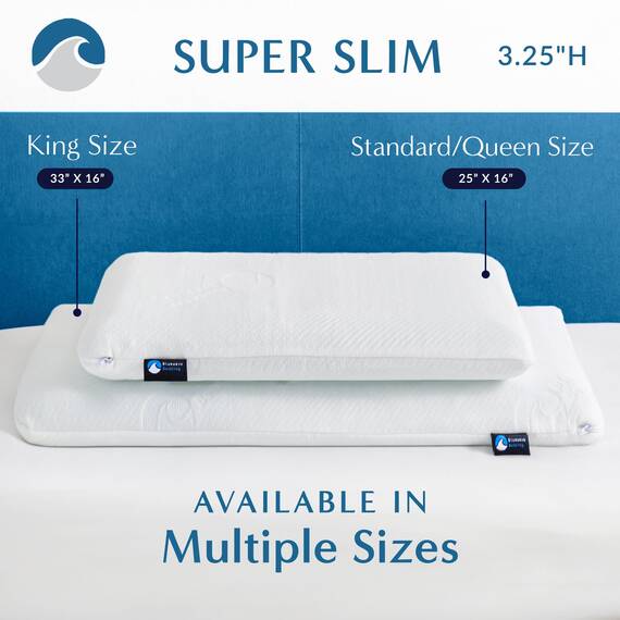 Bluewave Bedding superflaches Super Slim Gel-Memoryschaum-Kissen für Bauch- und Rückenschläfer, niedriges, flaches Design für Halswirbelsäulenausrichtung, tieferen Schlaf, 8,3 cm hoch, Kingsize-Größe
