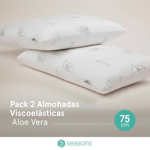 SEASONS – Packung mit 2 viskoelastischen Kissen, 75 cm, milben- und bakterienhemmend, Stoff mit Silberfaden und Aloe Vera, doppelter Bezug, Behandlung mit Ozonreinigung