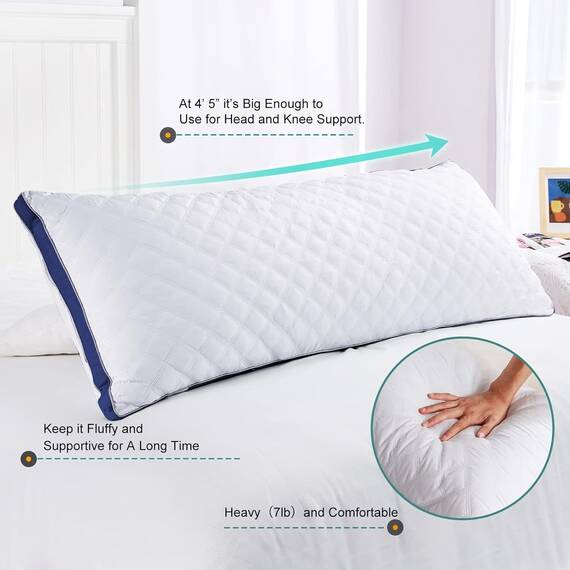 Oubonun Premium Seitenschläferkissen 53 x 137 cm – Langes Körperkissen mit anpassbarer Füllung – Gestepptes Body Pillow mit formstabiler Polyesterfüllung – Schlafkissen für Seitenschläfer