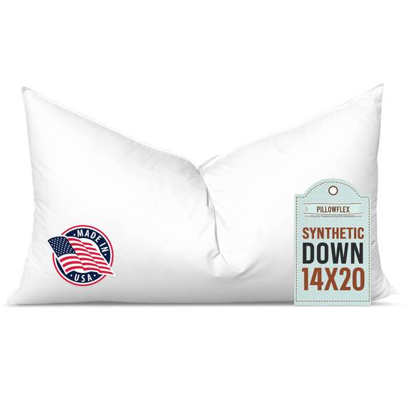 Pillowflex Synthetische Daunenkissen, 35,6 x 50,8 cm, Daunen-Alternativkissen, Lendenkissen-Einsatz für Kissenbezug, Rückenkissen, Reisegröße, Polyester-Nackenkissen, 1 dekorative Kissenform