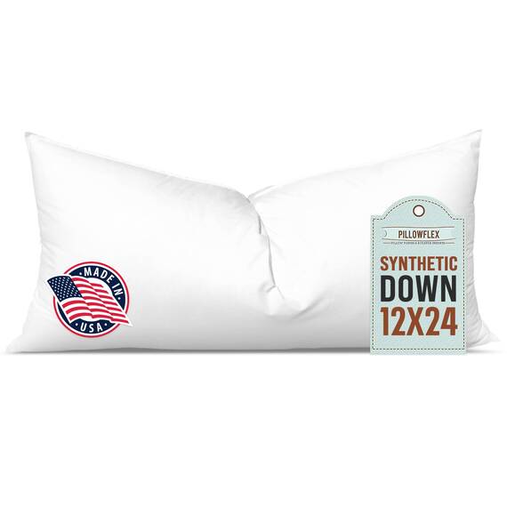 Pillowflex Synthetische Daunenkissen, 30,5 x 61 cm, Daunen-Alternativkissen, ultraweich, großes Rechteck, Lendenwirbelsäule, Reisen, Nacken, Schlafkissen, 1 dekorative Kissenform