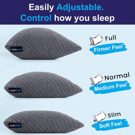 Sidney Sleep Bettkissen für Seiten- und Rückenschläfer, verstellbare Füllung, Memory-Schaum-Kissen für Nacken- und Schulterschmerzen, anpassbares Loft, Queen-Size-Größe, zusätzlicher Schaumstoffbeutel