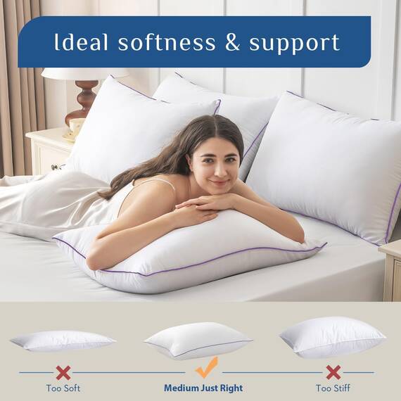 JOLLYVOGUE Pillows Queen Size 4er-Set, waschbare, stützende Bettkissen mit superweicher Daunen-Alternativfüllung, luxuriöse, flauschige Hotelqualität für Seiten-, Rücken- und Bauchschläfer