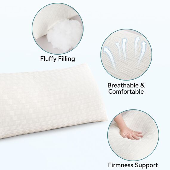 Oubonun Premium Seitenschläferkissen 53 x 137 cm – Langes Körperkissen mit anpassbarer Füllung – Gestepptes Body Pillow mit formstabiler Polyesterfüllung – Schlafkissen für Seitenschläfer