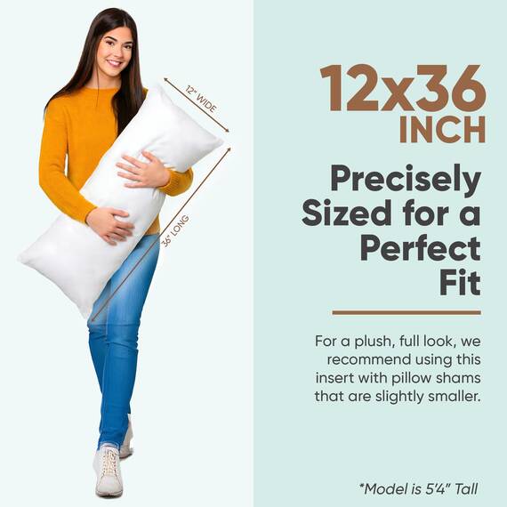 Pillowflex Synthetische Daunenkissen, 30,5 x 91,4 cm, Daunen-Alternativkissen, ultraweich, groß, rechteckig, Körperschlafkissen, Lendenwirbelsäule, lang, Rücken, 1 dekoratives Kissen