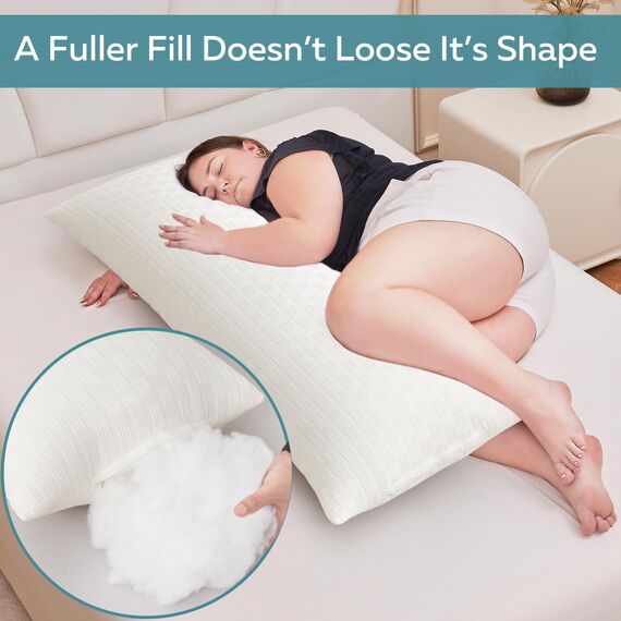 Oubonun Premium Seitenschläferkissen 53 x 137 cm – Langes Körperkissen mit anpassbarer Füllung – Gestepptes Body Pillow mit formstabiler Polyesterfüllung – Schlafkissen für Seitenschläfer