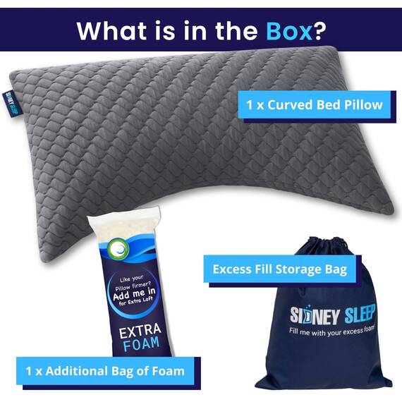 Sidney Sleep Bettkissen für Seiten- und Rückenschläfer, verstellbare Füllung, Memory-Schaum-Kissen für Nacken- und Schulterschmerzen, anpassbares Loft, Queen-Size-Größe, zusätzlicher Schaumstoffbeutel
