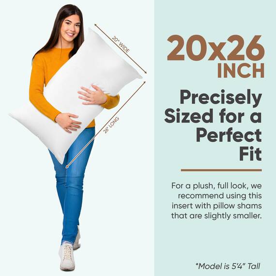 Pillowflex Synthetisches Daunenkissen-Einsatz – 50,8 x 66 cm Daunen-Alternativkissen, ultraweiches Körperkissen, großes Standard-Körperbett-Schlafkissen – 1 dekorative Kissenform