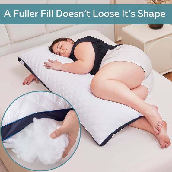Oubonun Premium Seitenschläferkissen 53 x 137 cm – Langes Körperkissen mit anpassbarer Füllung – Gestepptes Body Pillow mit formstabiler Polyesterfüllung – Schlafkissen für Seitenschläfer