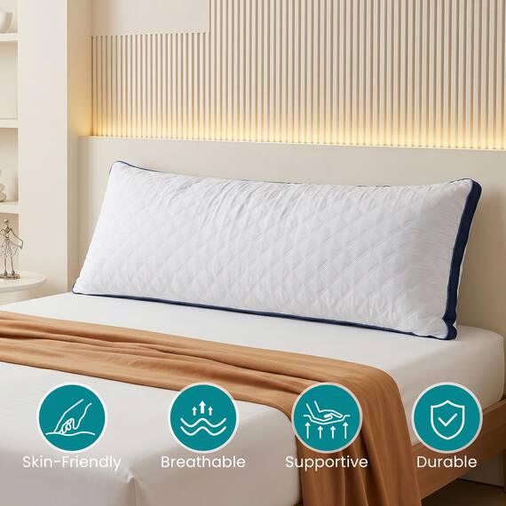 Oubonun Premium Seitenschläferkissen 53 x 137 cm – Langes Körperkissen mit anpassbarer Füllung – Gestepptes Body Pillow mit formstabiler Polyesterfüllung – Schlafkissen für Seitenschläfer