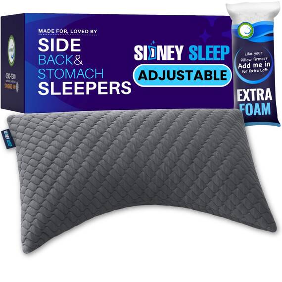 Sidney Sleep Bettkissen für Seiten- und Rückenschläfer, verstellbare Füllung, Memory-Schaum-Kissen für Nacken- und Schulterschmerzen, anpassbares Loft, Queen-Size-Größe, zusätzlicher Schaumstoffbeutel