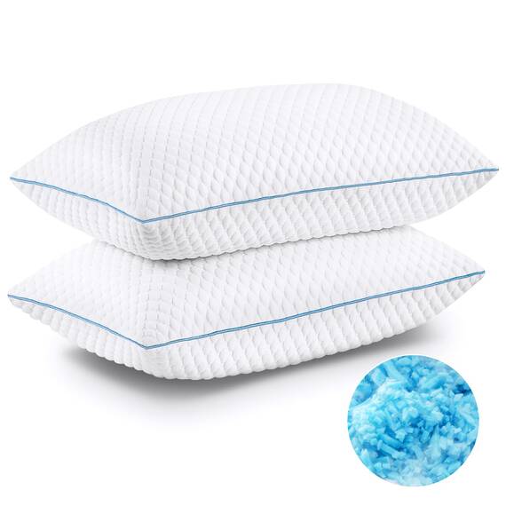 VVZ Geschredderte Memory-Schaum-Kissen, Bettkissen zum Schlafen, 2 Stück, King-Size, 50,8 x 91,4 cm, luxuriöses Hotel, kühlendes Gel-Schaumkissen, 2er-Set, verstellbares Loft-Kissen für Seiten- und