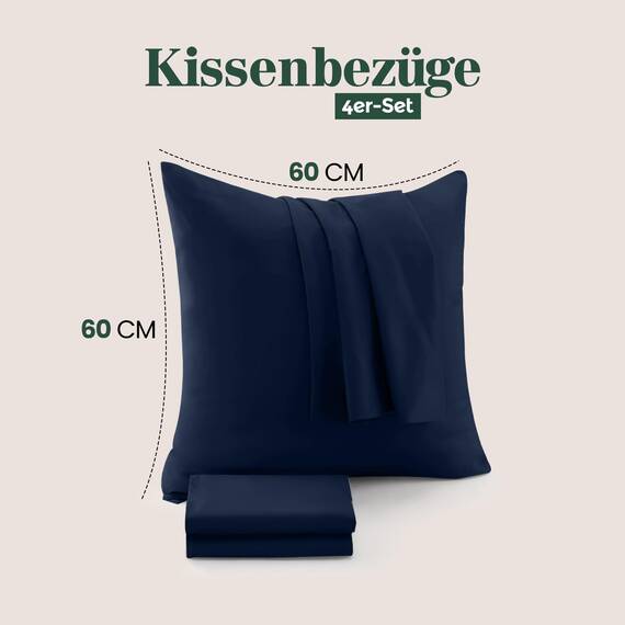 Utopia Bedding – 4er-Set Kissenbezüge – 60 x 60 cm – Oeko-TEX – Gebürstete Mikrofaser, 100% Polyester, mit Umschlagverschluss (Kissenfüllung Nicht enthalten), nur Kissenbezug – Marineblau