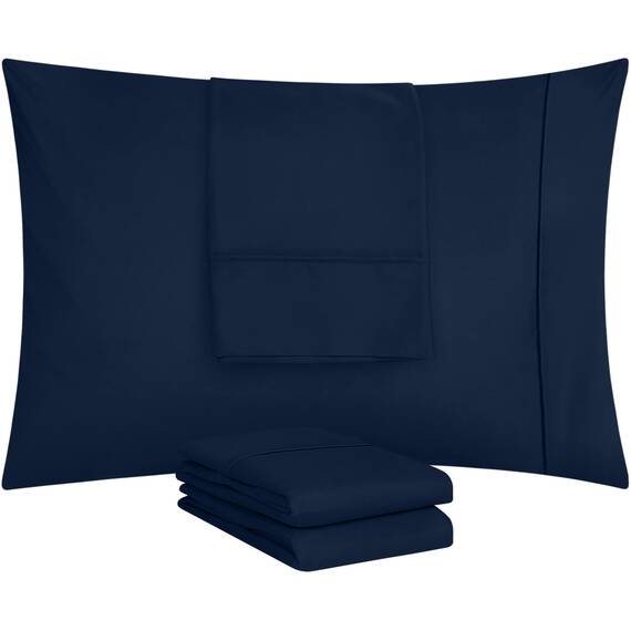 Utopia Bedding King-Kissenbezüge – 4er-Pack – Hotelverschluss – weicher, gebürsteter Mikrofaserstoff – schrumpf- und farbecht, Kissenbezüge, Kingsize, 20 X 40 Inches (Marineblau)