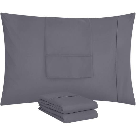 Utopia Bedding King-Kissenbezüge – 4er-Pack – Hotelverschluss – weicher, gebürsteter Mikrofaserstoff – schrumpf- und farbecht, Kissenbezüge, Kingsize, 20 X 40 Inches (grau)